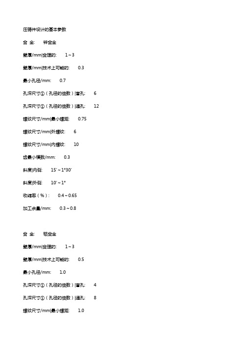 压铸件设计的基本参数