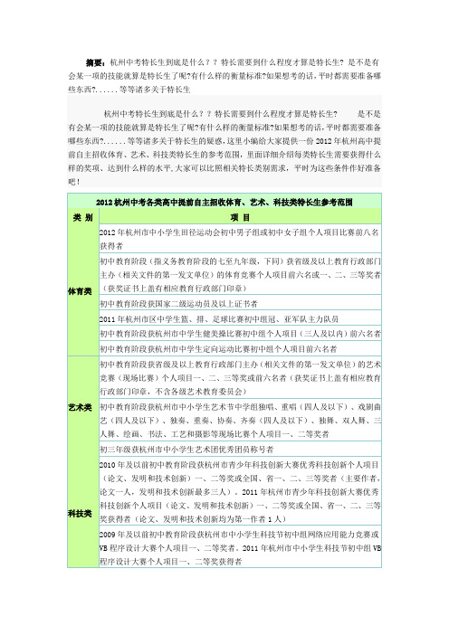 杭州体育特长生、艺术特长生、科技特长生到底是什么？