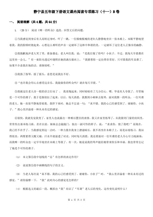 静宁县五年级下册语文课内阅读专项练习(十一)B卷