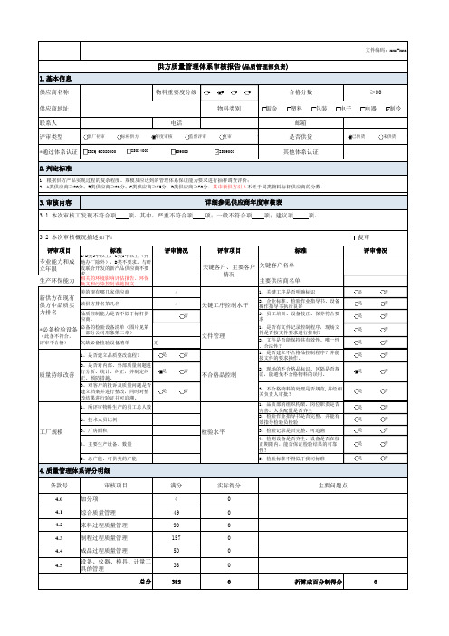 供方质量管理体系审核报告QSA