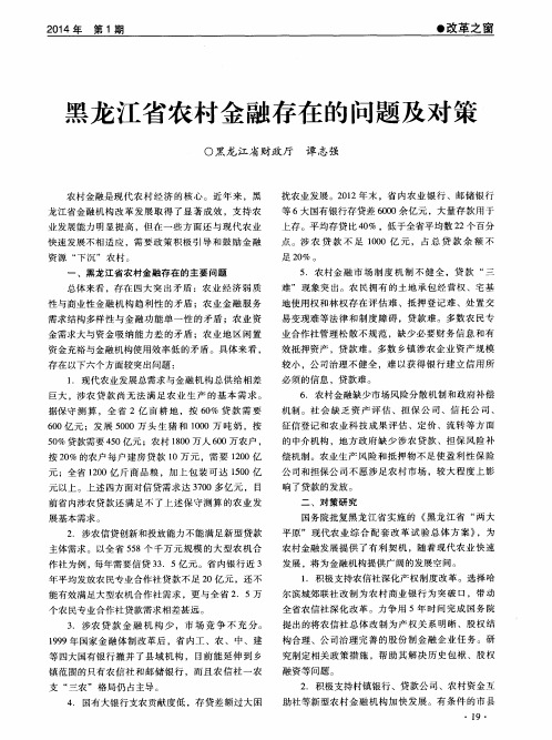 黑龙江省农村金融存在的问题及对策