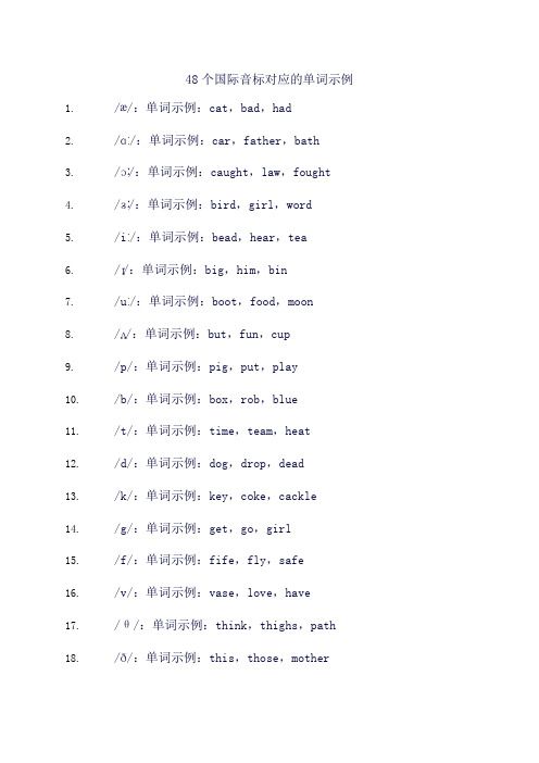 48个国际音标对应的单词