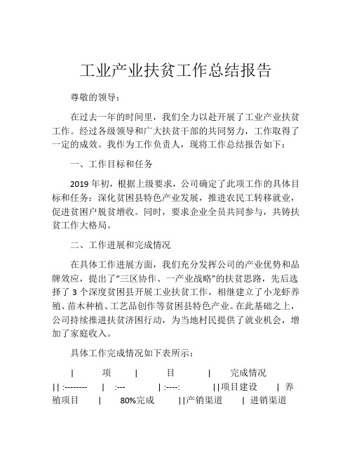 工业产业扶贫工作总结报告