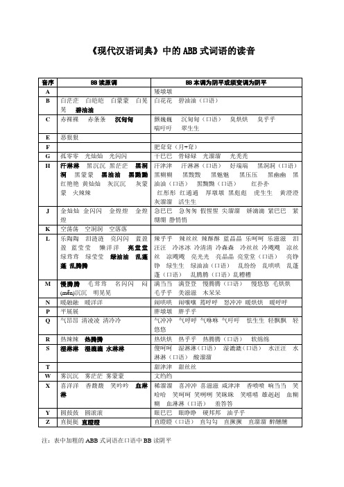 《现代汉语词典》中的ABB式词语的读音(1)