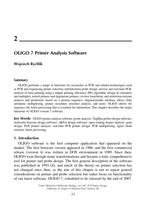 OLIGO 7 Primer Analysis Software