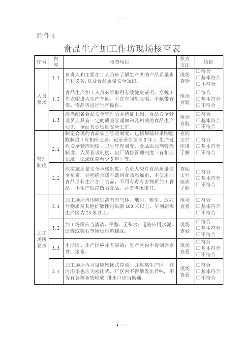 食品生产加工作坊现场核查表