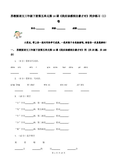 苏教版语文三年级下册第五单元第14课《我应该感到自豪才对》同步练习(I)卷