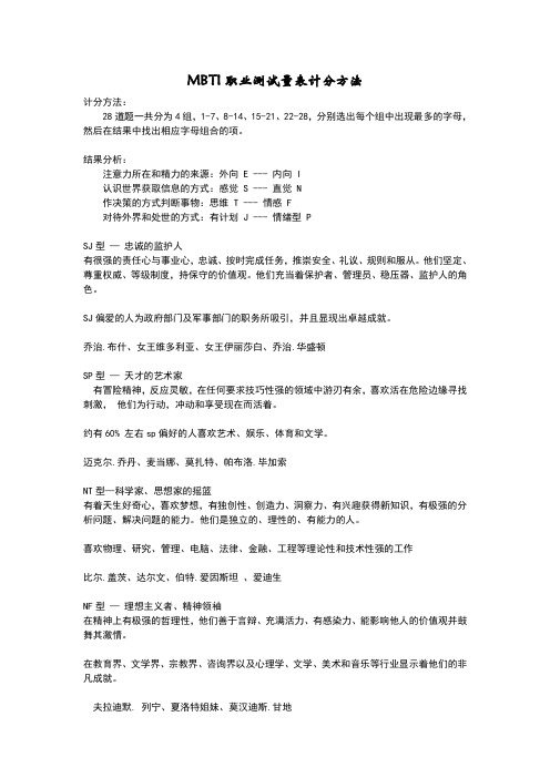 MBTI职业性格测试计分方法