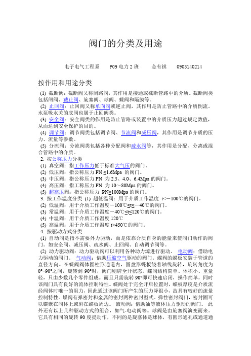 阀门的分类及用途