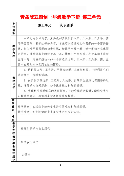 青岛版五四制一年级数学下册第三单元《认识图形》电子备课