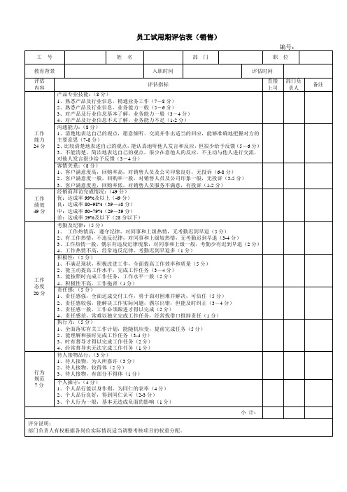 试用期评估表(销售)