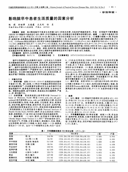 影响脑卒中患者生活质量的因素分析