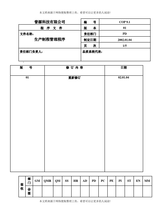 生产制程管理程序(表格模板、DOC格式)