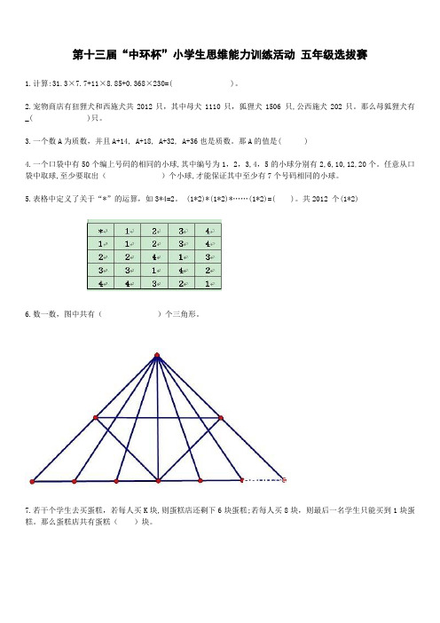 第十三届中环杯五年级初赛试题附答案分析 2