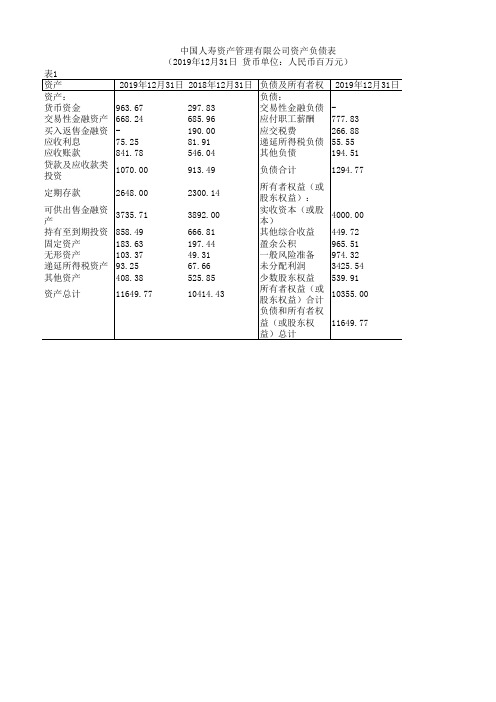 中国保险年鉴2020：中国人寿资产管理有限公司资产负债表