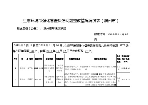 生态环境部强化督查反馈问题整改情况调度表滨州