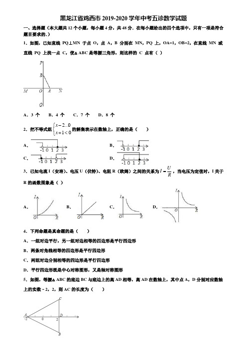 黑龙江省鸡西市2019-2020学年中考五诊数学试题含解析