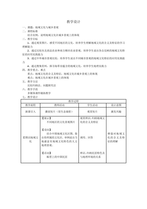 高中地理_地域文化与城乡景观教学设计学情分析教材分析课后反思