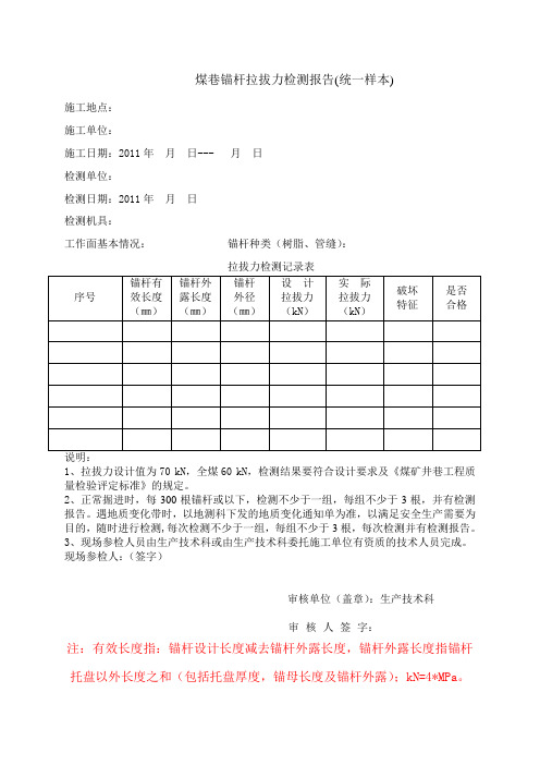 (统一样本)锚杆拉拔力检测报告