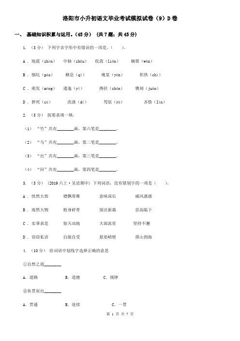 洛阳市小升初语文毕业考试模拟试卷(9)D卷