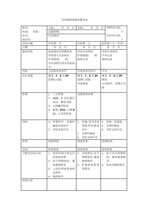 室间隔缺损-ISO临床路径