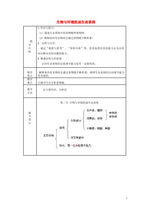 桂阳县一中七年级生物上册第一单元第2章第2节生物与环境组成生态系统第2课时教案新版新人教版