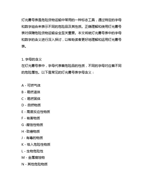 灯光雾号表中的字母和数字的含义