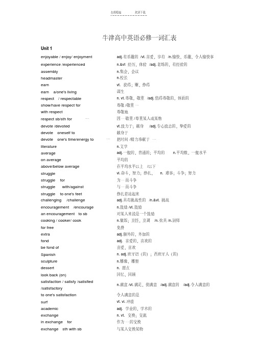 苏教版高一英语必修一单词