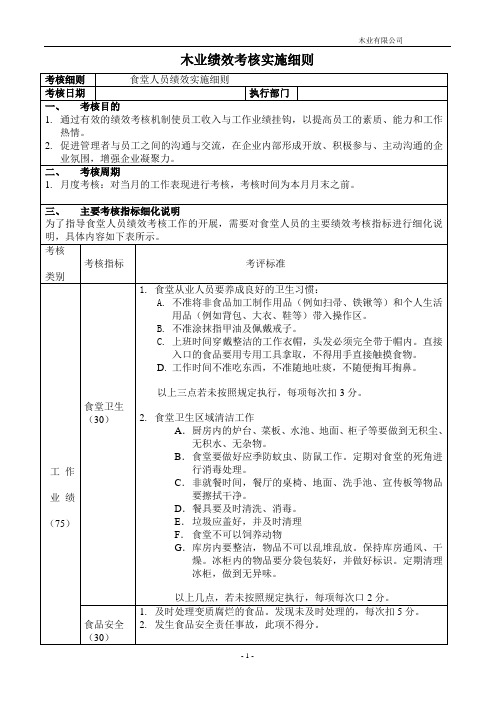 食堂绩效考核实施细则文件