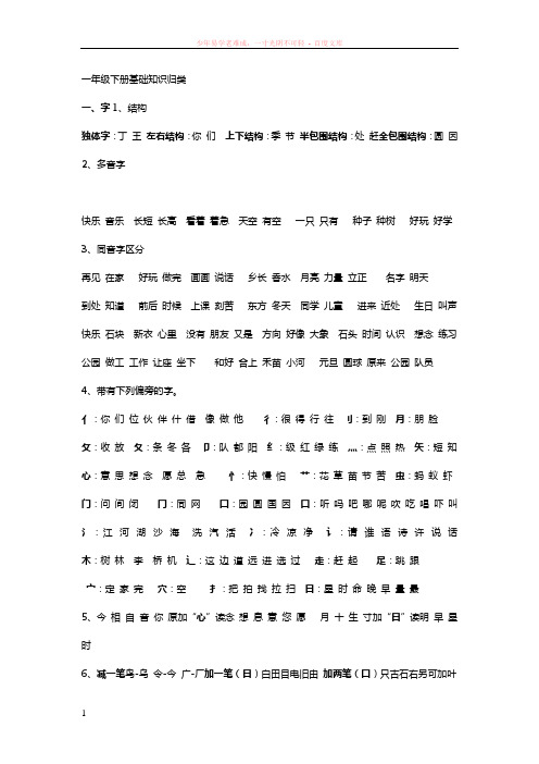 小学一年级语文下册期末总复习基础知识归类