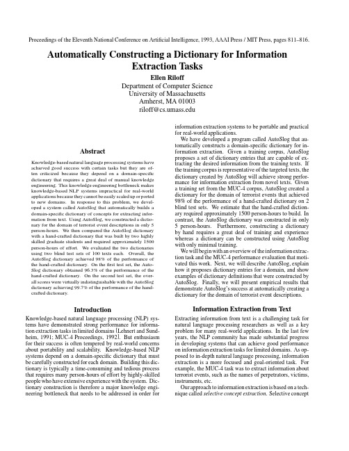 Automatically Constructing a Dictionary for Information Extraction Tasks