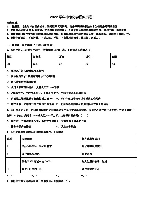 2022届扬州梅岭中学毕业升学考试模拟卷化学卷(含解析)