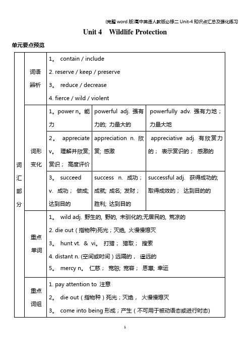 (完整word版)高中英语人教版必修二Unit-4知识点汇总及强化练习