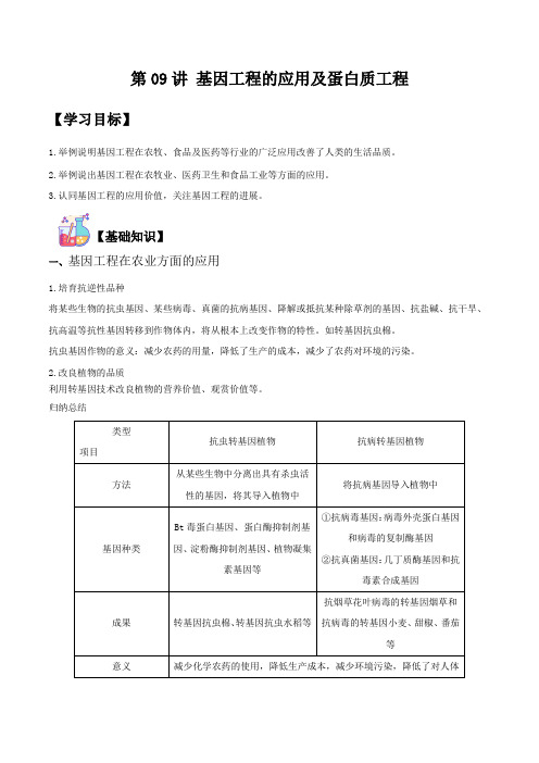 基因工程的应用及蛋白质工程 高二生物讲义练习