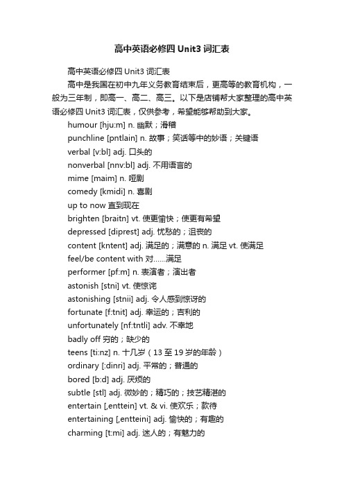 高中英语必修四Unit3词汇表