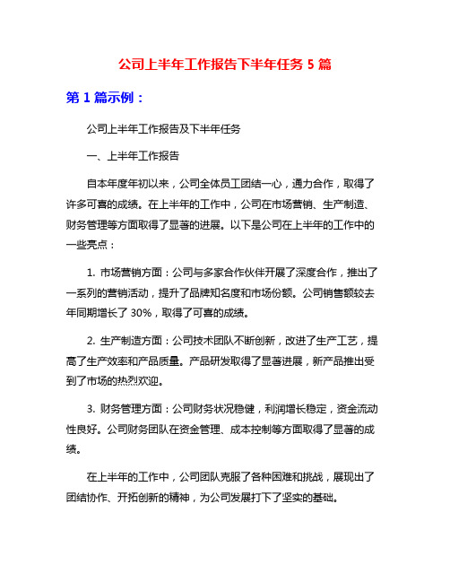 公司上半年工作报告下半年任务5篇