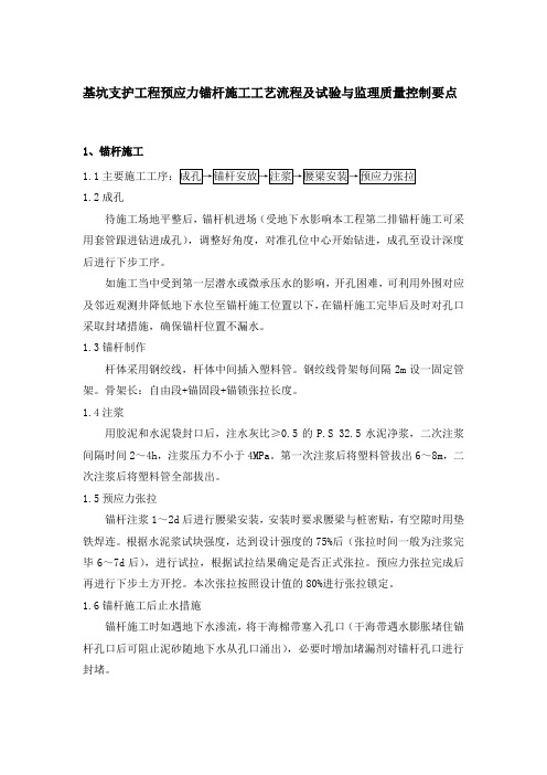 基坑支护工程预应力锚杆施工工艺流程及试验与监理质量控制要点