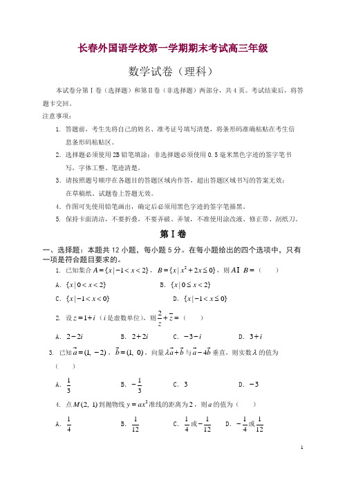 吉林省长春外国语学校高三上学期期末考试数学(理)试题(有答案)【精选】.doc