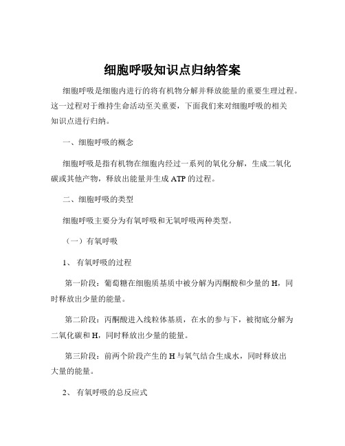 细胞呼吸知识点归纳答案