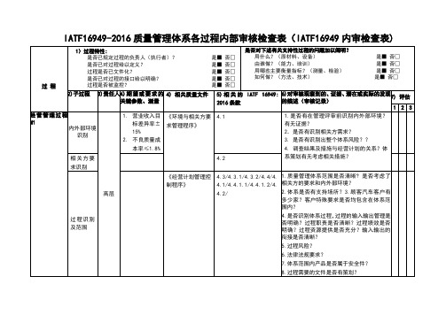 IATF16949-2016质量管理体系各过程内部审核检查表(IATF16949内审检查表)