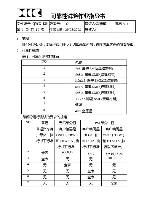 可靠性试验(AEC-Q200-REV C )