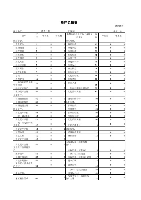 资产负债表-模板