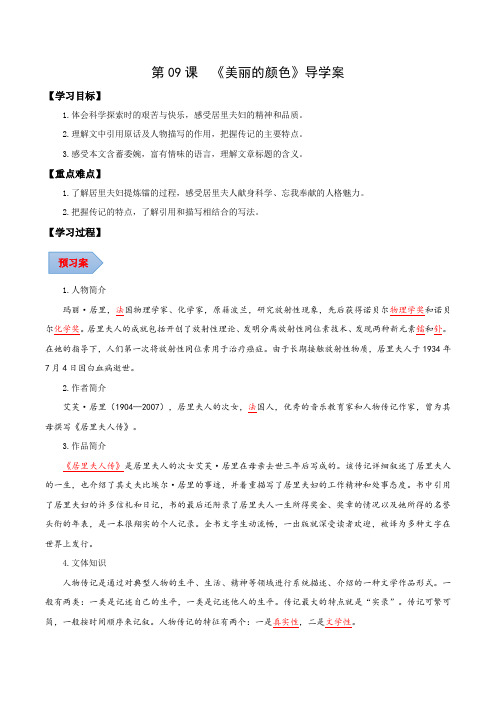 第09课美丽的颜色(导学案)-2024-2025学年八年级语文上册同步备课系列(部编版)