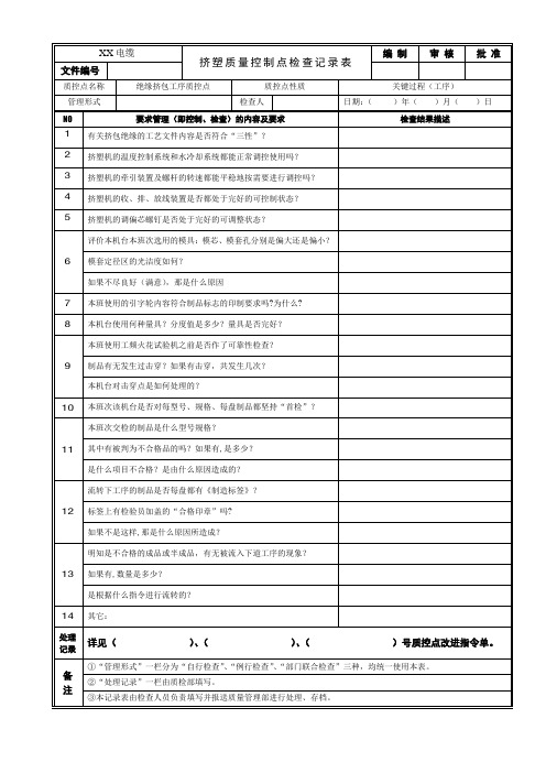 挤塑质量控制点检查记录表