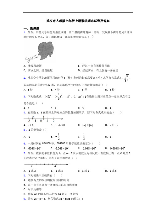 武汉市人教版七年级上册数学期末试卷及答案