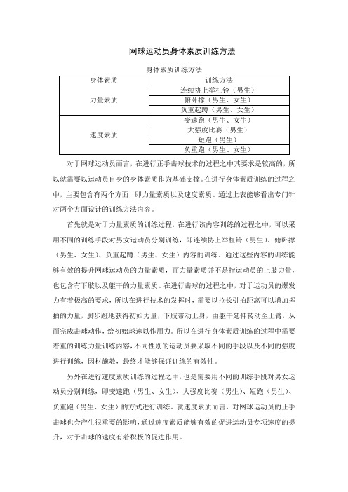 网球运动员身体素质训练方法