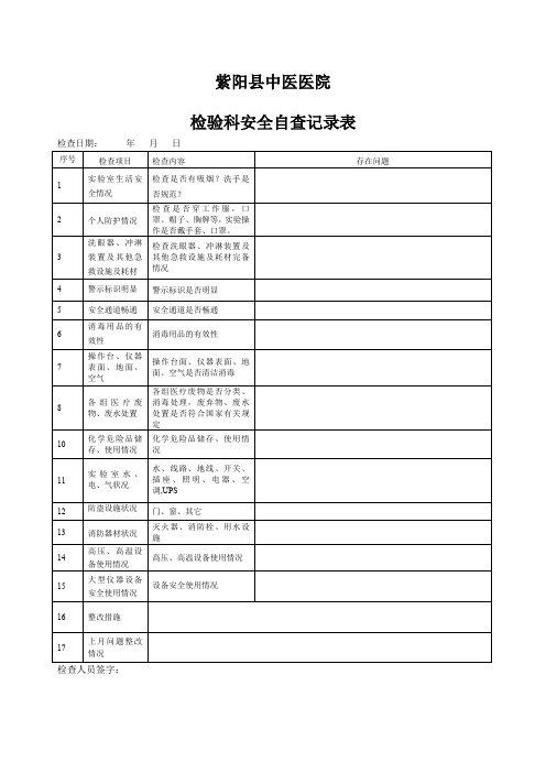 检验科安全检查自查表