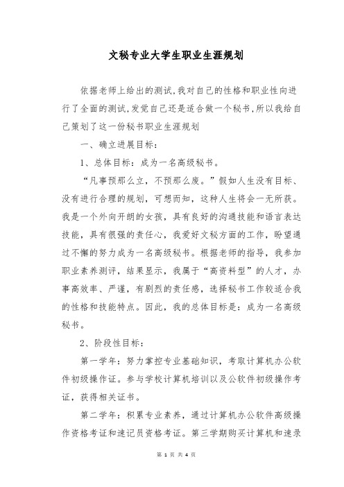 文秘专业大学生职业生涯规划