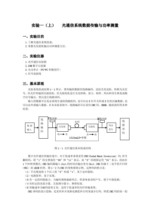 实验一(上)光通信系统数据传输与功率测量