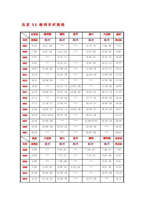 北京s线列车时刻表
